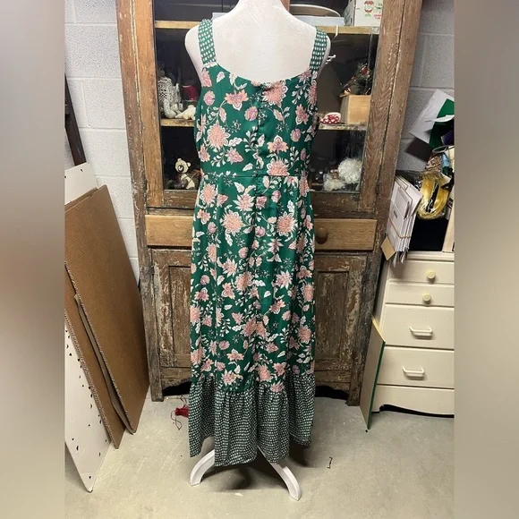 Mila Mae Green Peach Floral Sleeveless Dress Ruffle Hem Size L - Picture 4 of 8